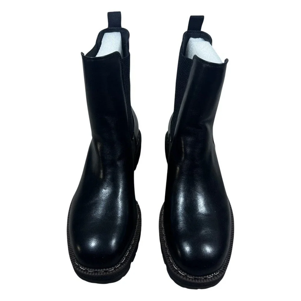 NWT Athlefit Chelsea Solid Ankle Boots Black Chunky Lug Sole Edgy Size 11